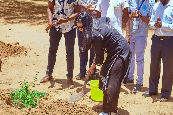 A visiting partner planting a tree